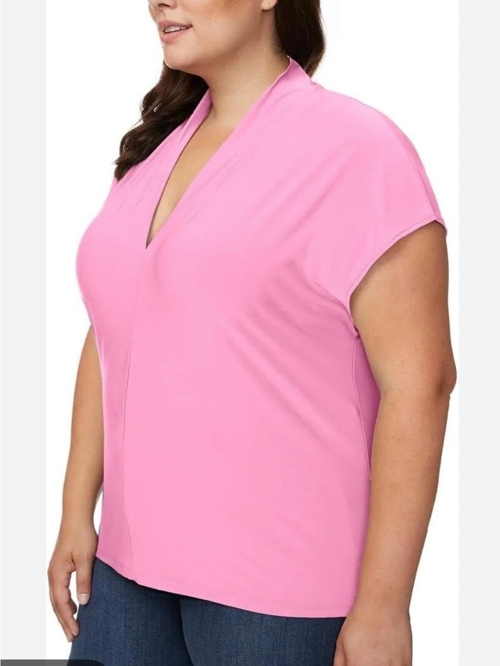 XL Buffalo David Bitton Women's Knit V-Neck with Cap Sleeve Blouse Pink Spandex